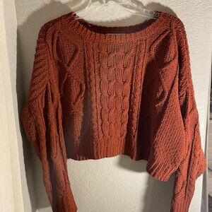 Dark Orange Crop Knit Sweater
